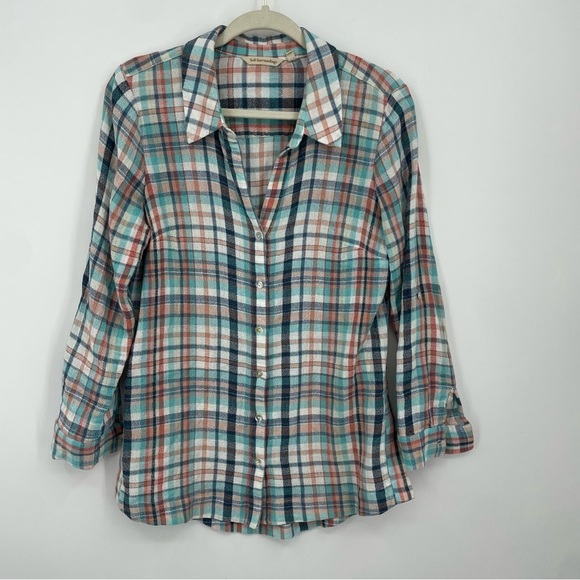 Soft Surroundings Top Sz S Plaid Colorful Tunic Button Down Emerson Summer - Picture 1 of 7